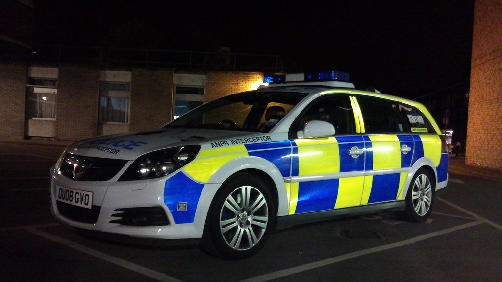 Vauxhall Vectra ANPR Interceptor police traffic car at night, of the type Chris drove