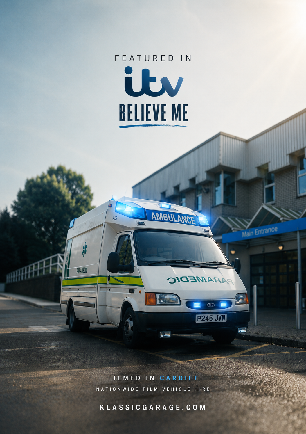 Poster artwork featuring the Klassic Garage period ambulance